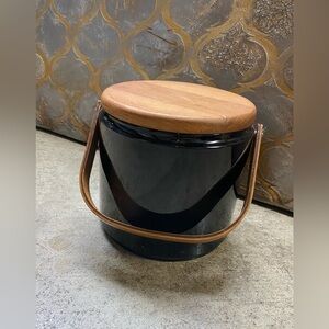 Black MCM Ice Bucket with Teak Lid and Handle